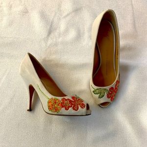 Giuseppe Zanotti Bone-color Peep Toe w/Swarovski